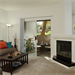 Model living room with fireplace