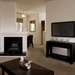 Model living room with fireplace