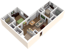 2 BR / 2 BA Garden Style